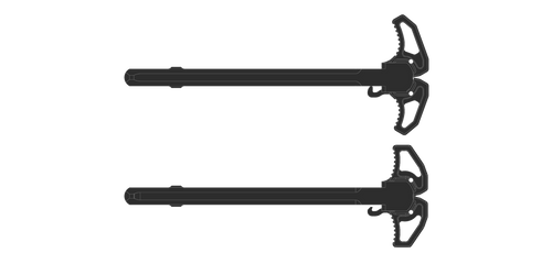 Standard Victory charging handle on the top.  Compact Victory charging handle on the bottom.