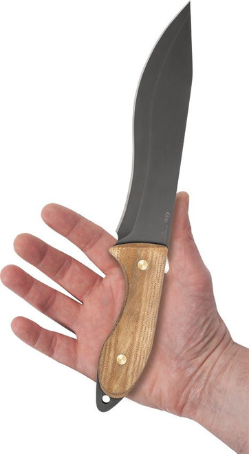 Case Sasquatch Bowie Fixed Blade - 7.75" 1095 Caswell Coated Recurve Clip Point Blade, Smooth Natural Micarta Handles, Leather Sheath - 35101 Case Sasquatch Bowie Fixed Blade - 7.75" 1095 Caswell Coated Recurve Clip Point Blade, Smooth Natural Micarta Handles, Leather Sheath - 35101