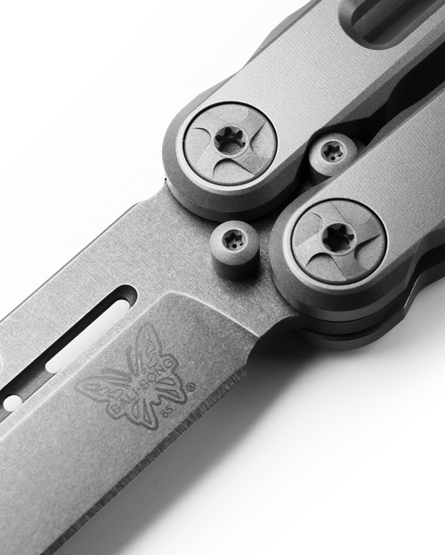 Benchmade 85 Billet Ti Balisong Butterfly Knife - 4.4" CPM-S30V Drop Point Blade, Billet Titanium Handles, Magnetic Latch, Nylon Pouch Benchmade 85 Billet Ti Balisong Butterfly Knife - 4.4" CPM-S30V Drop Point Blade, Billet Titanium Handles, Magnetic Latch, Nylon Pouch