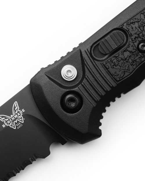 Benchmade Casbah AUTO Folding Knife - 3.4" Black S30V Partially Serrated Drop Point Blade, Black Textured Grivory Handles Benchmade Casbah AUTO Folding Knife - 3.4" Black S30V Partially Serrated Drop Point Blade, Black Textured Grivory Handles