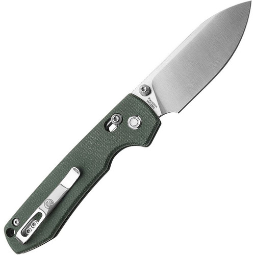 Vosteed Cutlery Raccoon Folding Knife - 3.25" 14C28N Stonewashed Drop Point Blade, Green Canvas Micarta Handles