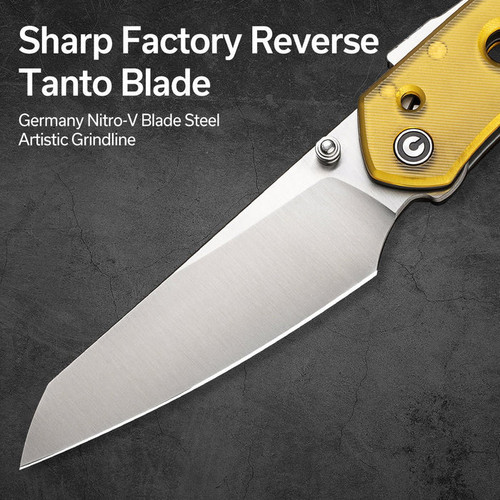 Civivi Snecx Vision FG Superlock Folding Knife - 3.54" Nitro-V Satin Reverse Tanto Blade, Polished Ultem Handles - C22036-5