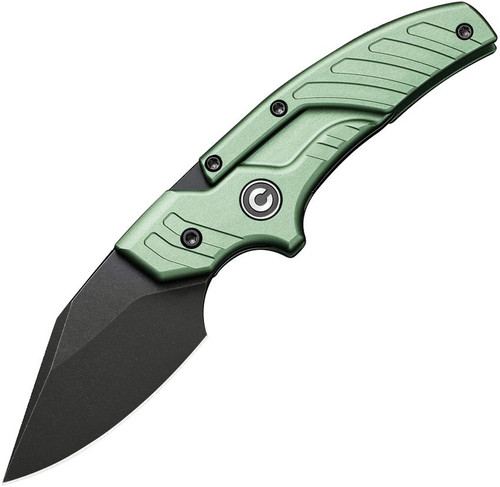 CIVIVI Knives Typhoeus Folding Push Dagger Fixed Blade Knife - 2.27" 14C28N Black Stonewashed Clip Point Blade, Green Aluminum Handles, Leather Sheath - C21036-4