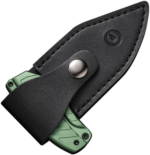 CIVIVI Knives Typhoeus Folding Push Dagger Fixed Blade Knife - 2.27" 14C28N Black Stonewashed Clip Point Blade, Green Aluminum Handles, Leather Sheath - C21036-4 CIVIVI Knives Typhoeus Folding Push Dagger Fixed Blade Knife - 2.27" 14C28N Black Stonewashed Clip Point Blade, Green Aluminum Handles, Leather Sheath - C21036-4