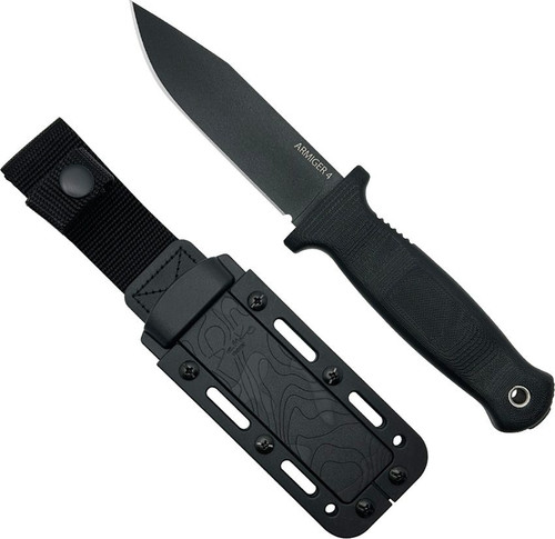 Demko Knives Armiger 4 Fixed Blade Boot Knife - 4.25" 80CrV2 Black Powder Coated Clip Point Blade, Black Thermal Plastic Rubber Handle, Full Tang, Kydex Sheath Demko Knives Armiger 4 Fixed Blade Boot Knife - 4.25" 80CrV2 Black Powder Coated Clip Point Blade, Black Thermal Plastic Rubber Handle, Full Tang, Kydex Sheath