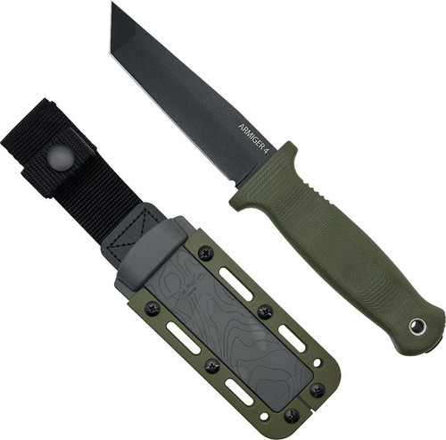 Demko Knives Armiger 4 Fixed Blade Boot Knife - 4.25" 80CrV2 Black Powder Coated Tanto Plain Blade, OD Green Thermal Plastic Rubber Handle, Full Tang, Kydex Sheath Demko Knives Armiger 4 Fixed Blade Boot Knife - 4.25" 80CrV2 Black Powder Coated Tanto Plain Blade, OD Green Thermal Plastic Rubber Handle, Full Tang, Kydex Sheath