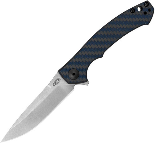 Zero Tolerance 0450BLUCF Flipper - 3.25" CPM-MagnaCut Stonewashed Drop Point Blade, Blue Carbon Fiber and Titanium Handles, Frame Lock