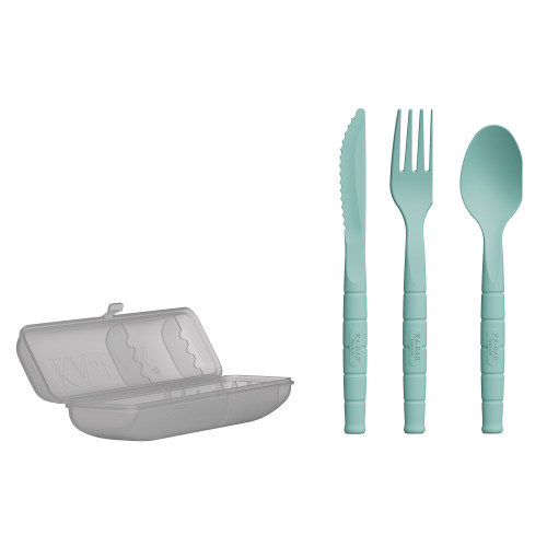 KA-BAR Lunch Pal Utensil Set - Spoon/Fork/Knife, Includes Frost Colored Carrying Case, Teal