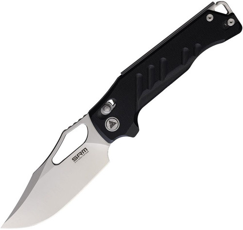 SRM Knives 238X Folding Knife - 3.62" D2 Satin Blade, Black G10 handle, Mono Chasis, Axis Lock