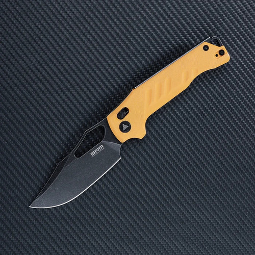 SRM Knives 238X Folding Knife - 3.62" D2 Black Stonewash Blade, Yellow G10 handle, Mono Chasis, Axis Lock SRM Knives 238X Folding Knife - 3.62" D2 Black Stonewash Blade, Yellow G10 handle, Mono Chasis, Axis Lock