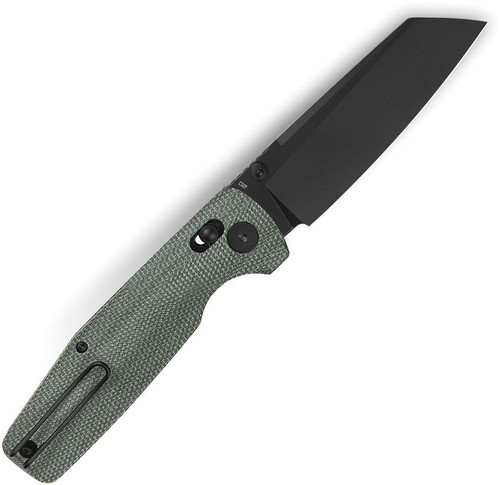 Bestech Knives Slasher Crossbar Lock Folding Knife - 3.5" D2 Black Sheepsfoot Blade, Green Canvas Micarta Handles - BG56B-2 Bestech Knives Slasher Crossbar Lock Folding Knife - 3.5" D2 Black Sheepsfoot Blade, Green Canvas Micarta Handles - BG56B-2