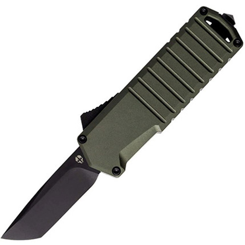 Tekto Knives A2 BADGER Mini Automatic OTF Knife - 1.85" Titanium-Coated D2 Steel Tanto Blade, OD Green Aluminum Handle, California Compliant