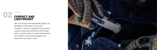 Tekto Knives A2 BADGER Mini Automatic OTF Knife - 1.85" Titanium-Coated D2 Steel Tanto Blade, Desert Earth Aluminum Handle, California Compliant Tekto Knives A2 BADGER Mini Automatic OTF Knife - 1.85" Titanium-Coated D2 Steel Tanto Blade, Desert Earth Aluminum Handle, California Compliant