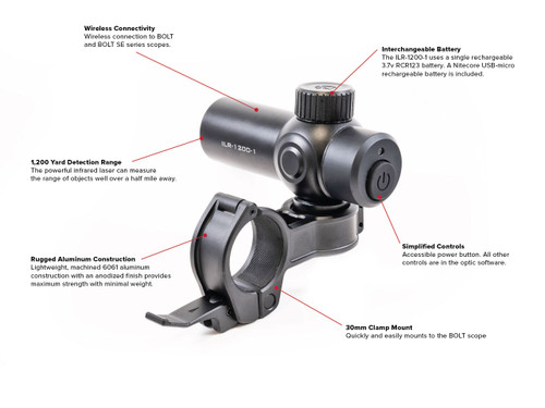 IRAYUSA ILR-1200 Laser Rangefinding Module - Matte Black, Compatible with BOLT V2 and BOLT SE Series Thermal Rifle Scopes, Included 30mm Clamp Mount IRAYUSA ILR-1200 Laser Rangefinding Module - Matte Black, Compatible with BOLT V2 and BOLT SE Series Thermal Rifle Scopes, Included 30mm Clamp Mount