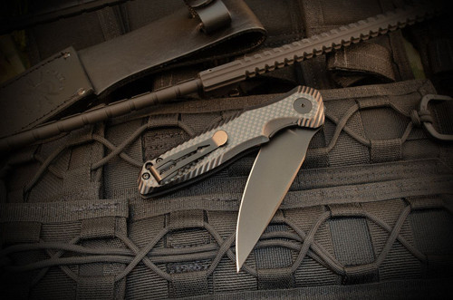 Spartan Blades Field Grade POROS Folding Knife - 3.875" 154CM Black TiNi Drop Point Blade, Textured Carbon Fiber/Black G10 Handles, Liner Lock - SFBL11CF Spartan Blades Field Grade POROS Folding Knife - 3.875" 154CM Black TiNi Drop Point Blade, Textured Carbon Fiber/Black G10 Handles, Liner Lock - SFBL11CF