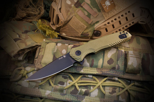 Spartan Blades Field Grade POROS Folding Knife - 3.875" 154CM Black TiNi Drop Point Blade, Textured Green G10 Handles, Liner Lock - SBSFBL11GR Spartan Blades Field Grade POROS Folding Knife - 3.875" 154CM Black TiNi Drop Point Blade, Textured Green G10 Handles, Liner Lock - SBSFBL11GR