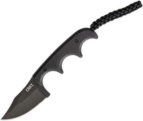 CRKT 2387K Folts Minimalist Fixed Blade Neck Knife - 2.13" Black Bowie Blade, Black Micarta Handles, Zytel Sheath