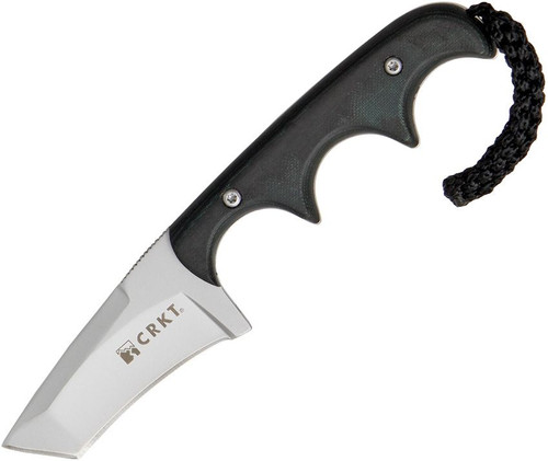 CRKT 2386 Folts Minimalist Fixed Blade Neck Knife - 2" Bead Blasted Tanto Blade, Green Micarta Handles, Zytel Sheath