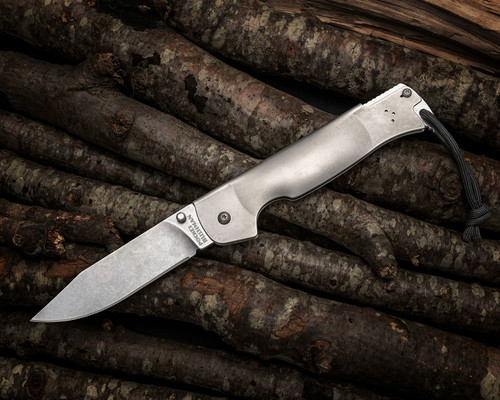 Cold Steel 95FB Pocket Bushman Folding Knife - 4.5" 4116 Stainless Steel Stonewashed Blade, Stainless Steel Handles, Ram Safe Lock Cold Steel 95FB Pocket Bushman Folding Knife - 4.5" 4116 Stainless Steel Stonewashed Blade, Stainless Steel Handles, Ram Safe Lock