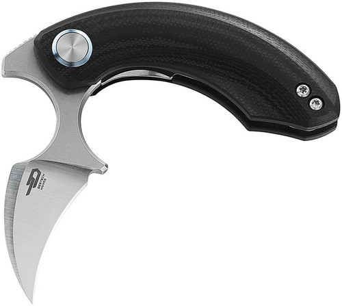 Bestech Knives Ostap Hel Strelit Push Dagger Flipper Knife - 2.19" CPM-Magnacut Satin Hawkbill Blade, Black G10 Handles, Liner Lock - BG52F-1