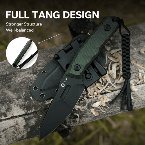 CIVIVI Knives PG Knives Propugnator Fixed Blade Knife - 4.15" D2 Black Stonewashed Reverse Tanto Blade, Milled Green Canvas Micarta Handles, Kydex Sheath - C23002-2 CIVIVI Knives PG Knives Propugnator Fixed Blade Knife - 4.15" D2 Black Stonewashed Reverse Tanto Blade, Milled Green Canvas Micarta Handles, Kydex Sheath - C23002-2