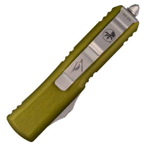 Microtech UTX-85 AUTO OTF Knife - 3" Stonewashed Warhound Plain Blade, OD Green Aluminum Handles Microtech UTX-85 AUTO OTF Knife - 3" Stonewashed Warhound Plain Blade, OD Green Aluminum Handles