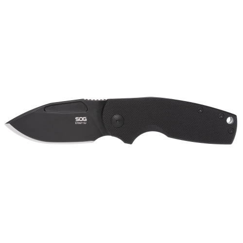 SOG Stout SJ Folding Knife - 2.6" Clip Point Black Cryo D2 Steel Blade, Black G10 Handle