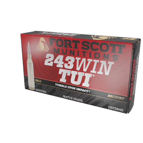 Fort Scott Munitions 243 WIN Tumble Upon Impact (TUI) - 70gr Solid Copper Spun, 20 Rounds per Box