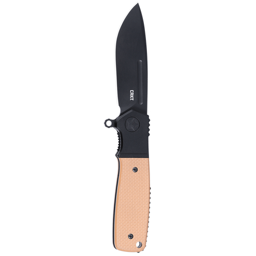 CRKT Homefront Compact Liner Lock Flipper Knife - 2.89" S35VN Black DLC Drop Point Blade, Tan G10 Handles with Black Aluminum Bolsters - K245BKP