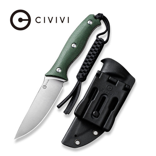 CIVIVI Knives Stormridge Fixed Blade Knife - 3.92" Nitro-V Satin Straight Back Blade, Contoured Green Canvas Micarta Handles, Kydex Sheath - C23041-3