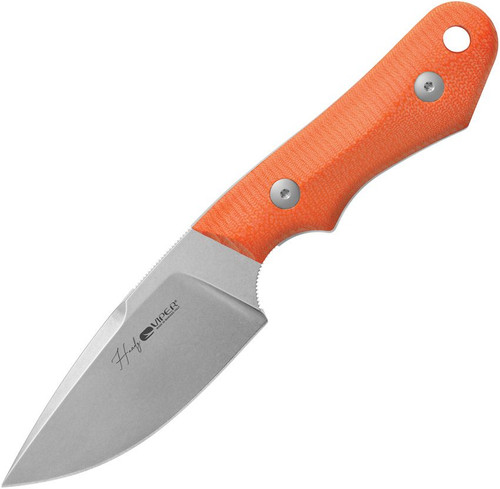 Viper Knives Handy Fixed Blade Knife - 3.3" CPM-MagnaCut Satin Drop Point Blade, 3D Machined Orange G10 Handles, Leather Sheath - VT4040GO
