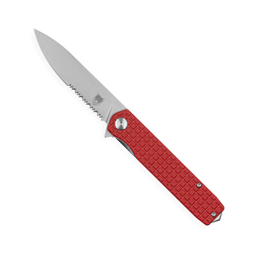 CobraTec Knives Medium Cayden Folding Knife - 3.25" D2 Partially Serrated Drop Point Blade, Red Textured G10 Handles