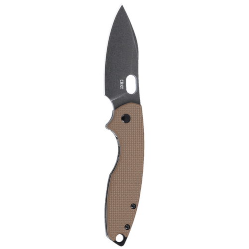 CRKT 5317B Pilar III Folding Knife - 2.97" D2 Black Stonewashed Plain Blade, Brown G10 and Stainless Steel Handles, Frame Lock