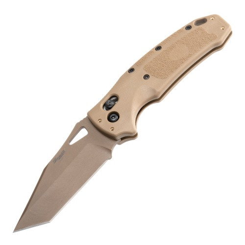 SIG Sauer by Hogue K320 M17/M18 ABLE Lock Folding Knife - 3.5" S30V Coyote Tan PVD Tanto Plain Blade, Coyote Tan Polymer Handles, AXIS/Crossbar Lock - 36361