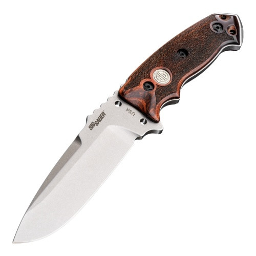 SIG Sauer by Hogue Elishewitz EX-F01 SIG Fixed Blade - A2 Stonewashed Drop Point Blade, Reinforced Rosewood Handles, Black Nylon Sheath - 37175