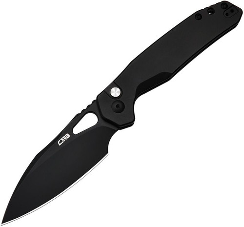 CJRB Cutlery Frack Button Lock Folding Knife - 3.9" AR-RPM9 Black Drop Point Blade, Black Steel Handles - J1931-BST