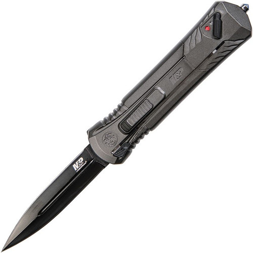 Smith & Wesson MPOTF10G OTF Assisted Knife - 3.5" Black Double Edge Blade, Gray Aluminum Handles, Slide Lock - 1084314