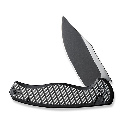 CIVIVI Knives Stormhowl Button Lock Flipper Knife - 3.3" Nitro-V Two-Tone Clip Point Blade, Machined Black Aluminum Handles with Satin Flats - C23040B-1 CIVIVI Knives Stormhowl Button Lock Flipper Knife - 3.3" Nitro-V Two-Tone Clip Point Blade, Machined Black Aluminum Handles with Satin Flats - C23040B-1