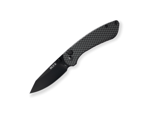 Buck 743 Mini Sovereign Button Lock Folding Knife - 2.625" Black TiNi Modified Clip Point Blade, Carbon Fiber Handles - 13808