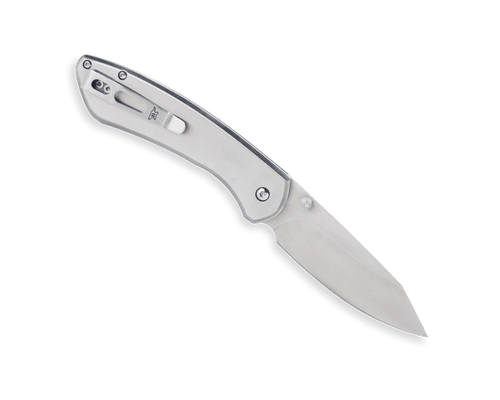 Buck 744 Sovereign Button Lock Folding Knife - 3.225" Stonewashed Modified Clip Point Blade, Stainless Steel Handles - 13814 Buck 744 Sovereign Button Lock Folding Knife - 3.225" Stonewashed Modified Clip Point Blade, Stainless Steel Handles - 13814