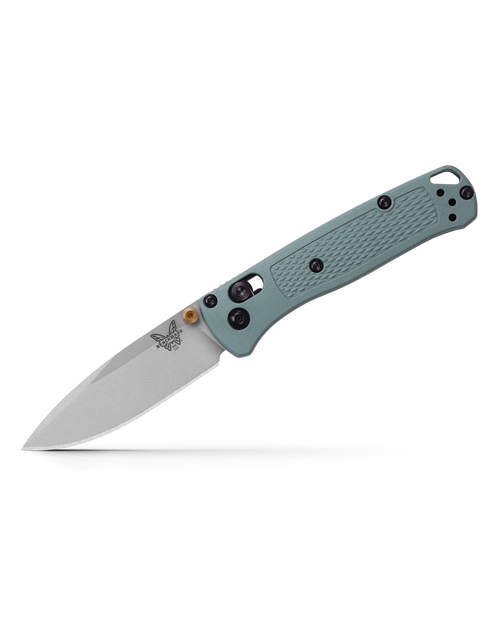 Benchmade Seasonal Mini Bugout AXIS Folding Knife - 2.82" S30V Crushed Silver Cerakote Plain Blade, Sage Green Grivory Handles