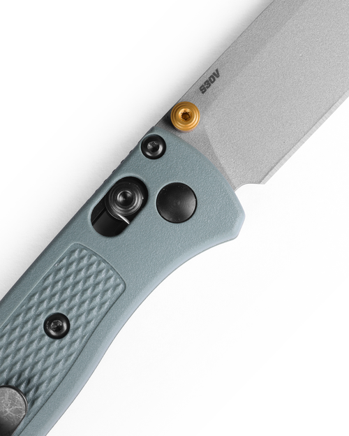 Benchmade Seasonal Mini Bugout AXIS Folding Knife - 2.82" S30V Crushed Silver Cerakote Plain Blade, Sage Green Grivory Handles Benchmade Seasonal Mini Bugout AXIS Folding Knife - 2.82" S30V Crushed Silver Cerakote Plain Blade, Sage Green Grivory Handles