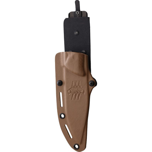 Attleboro Knives The Attleboro Fixed Blade - 4.5" Coyote Brown Cerakote S35VN Drop Point Blade, Black Canvas Micarta Handles, Tan Boltron Sheath Attleboro Knives The Attleboro Fixed Blade - 4.5" Coyote Brown Cerakote S35VN Drop Point Blade, Black Canvas Micarta Handles, Tan Boltron Sheath
