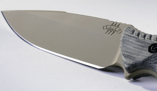 Attleboro Knives The Attleboro Fixed Blade - 4.5" Coyote Brown Cerakote S35VN Drop Point Blade, Black Canvas Micarta Handles, Tan Boltron Sheath Attleboro Knives The Attleboro Fixed Blade - 4.5" Coyote Brown Cerakote S35VN Drop Point Blade, Black Canvas Micarta Handles, Tan Boltron Sheath