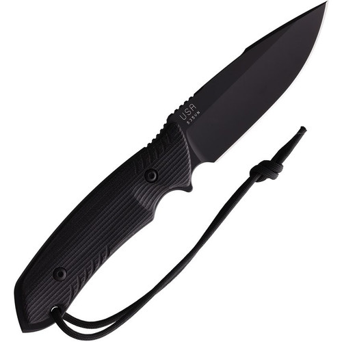Attleboro Knives The Attleboro Fixed Blade - 4.5" Black Cerakote S35VN Drop Point Blade, Black Canvas Micarta Handles, Black Boltron Sheath Attleboro Knives The Attleboro Fixed Blade - 4.5" Black Cerakote S35VN Drop Point Blade, Black Canvas Micarta Handles, Black Boltron Sheath