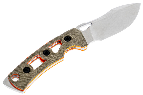 FOBOS Knives Tier 1 Mini Mini Fixed Blade Knife - 3.5" CPM-154 Stonewashed Drop Point, OD Gree Micarta w/ Orange Liners, Brown Leather Sheath FOBOS Knives Tier 1 Mini Mini Fixed Blade Knife - 3.5" CPM-154 Stonewashed Drop Point, OD Gree Micarta w/ Orange Liners, Brown Leather Sheath