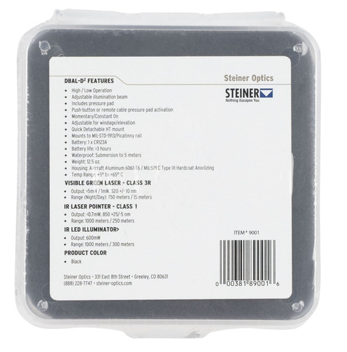 Steiner 9001 DBAL-D2 Green Visable Laser w/ IR Pointer and LED IR Illuminator - Black Finish