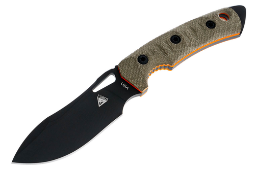 FOBOS Knives Tier 1 Mini Gen 3 Fixed Blade Knife - 4" CPM-154 PVD Finish Drop Point, OD Green Micarta w/ Orange Liners, Brown Leather Sheath