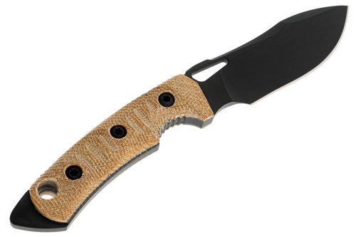 FOBOS Knives Tier 1 Mini Gen 3 Fixed Blade Knife - 4" CPM-154 PVD Finish Drop Point, Natural Micarta w/ Black Liners, Brown Leather Sheath