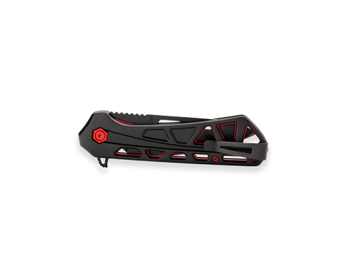 Buck 811 Trace Ops Liner Lock Flipper Knife - 3.23" Black Reverse Tanto Blade, Skeletonized Black/Red Aluminum Handles - 13746 Buck 811 Trace Ops Liner Lock Flipper Knife - 3.23" Black Reverse Tanto Blade, Skeletonized Black/Red Aluminum Handles - 13746